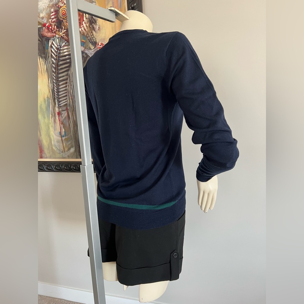Valentino Navy Crewneck Sweater with Teal Stripes – No Size Tag (Fits XS–S) - Picture 10 of 12